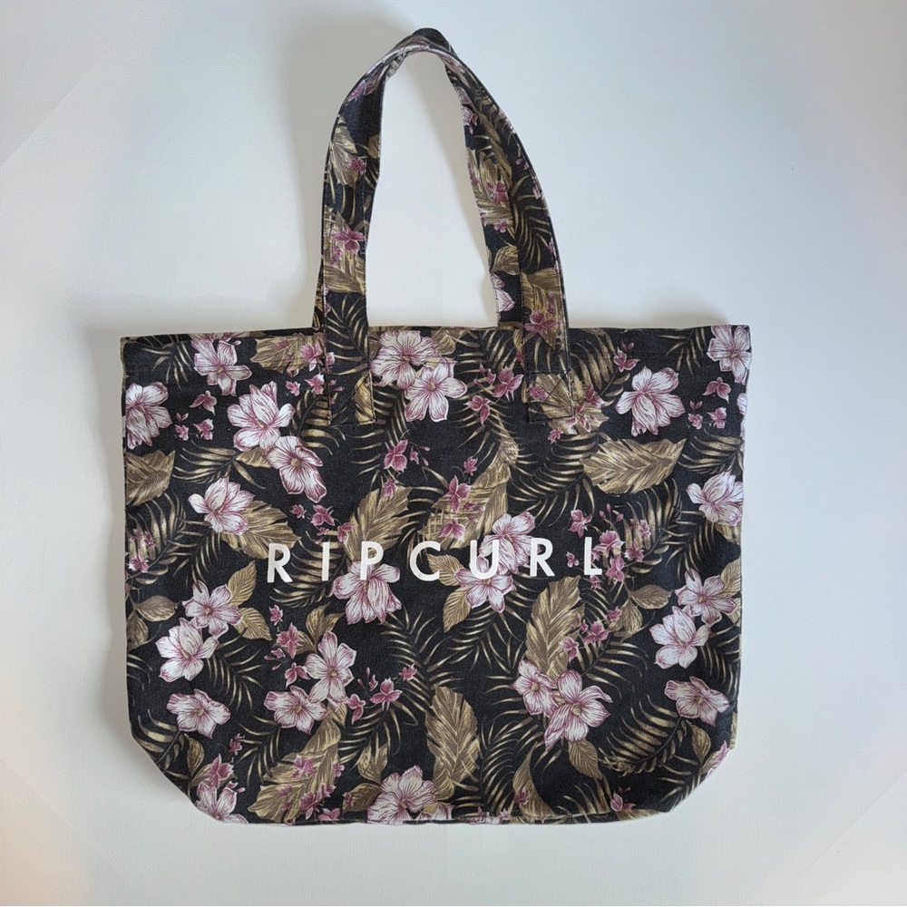 Rip Curl 40L Drawstring Beach Tote Bag Black Tropical Floral Canvas SurferGirl - Picture 2 of 8